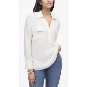 Madewell Contrast-Stitch Popover Shirt WMN S White Long Sleeve Regular Fit NT773